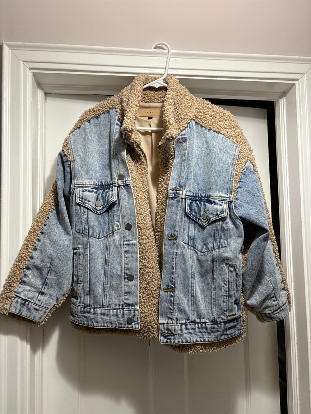 Blank NYC Denim Jacket with Cream Sherpa Trim
